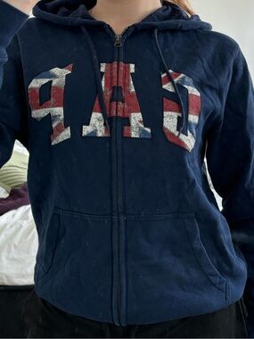GAP Navy Blue Full-Zip Hoodie with Flag Lettering